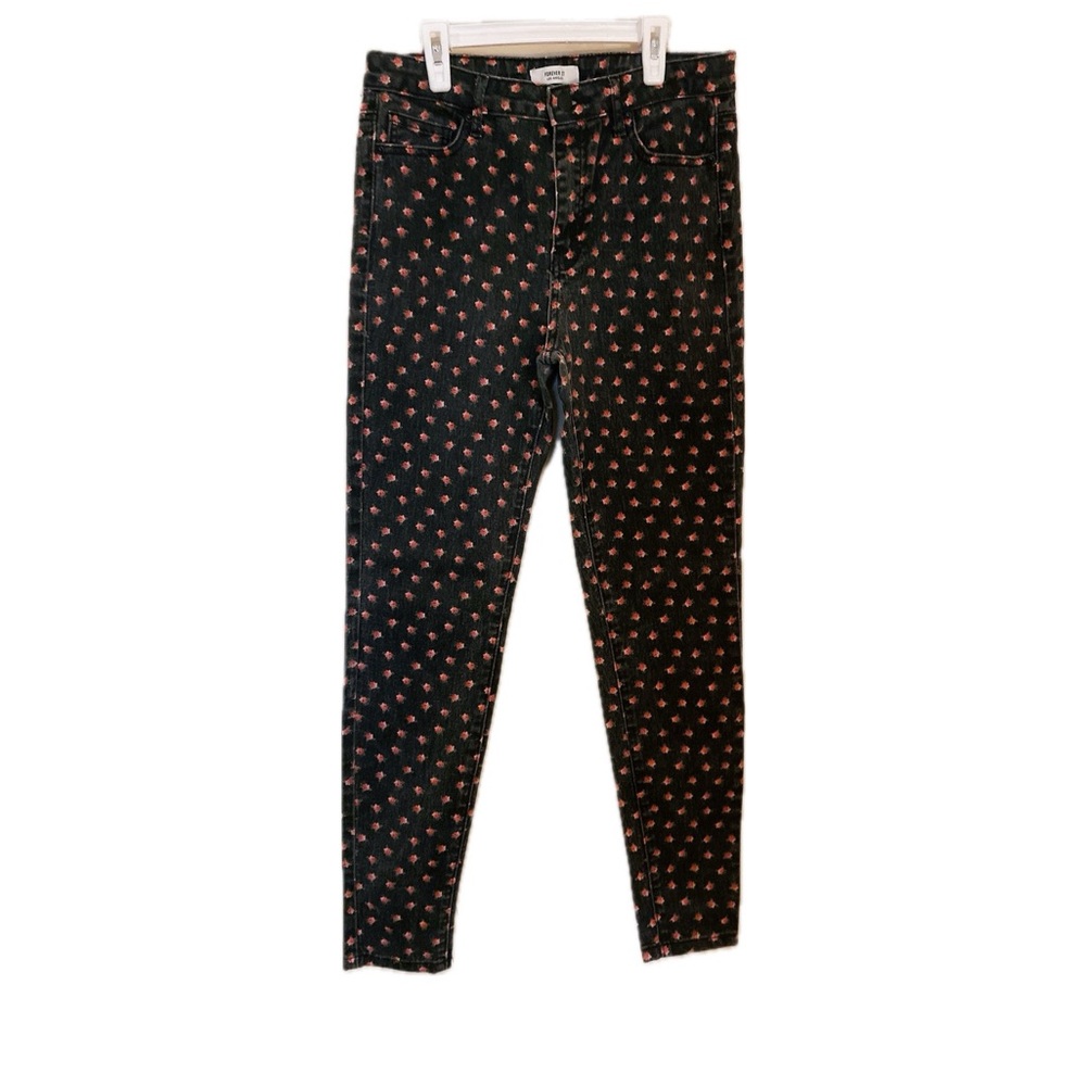 Forever 21 Black Floral Skinny Jeans